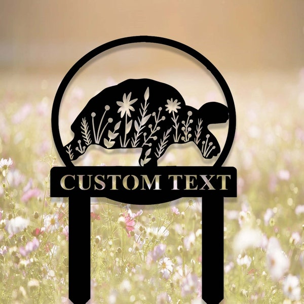 Custom Floral Turtle Garden Stake,Turtle Memorial Stake,Personalized Turtle Metal Yard Stake,Turtle Address Sign for Yard,Turtle Lover Gift