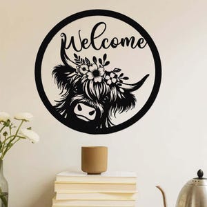 Custom Highland Cow Sign, Highland Cow Decor, Personalized Highland Cow Sign, Cow Metal Wall Art, Cow Farmhouse Ranch Decor,Cow Welcome Sign