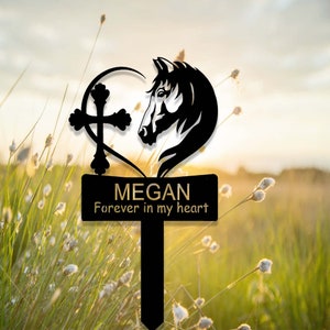 Custom Horse Memorial Stake,Loss of Horse Sympathy Gift,Personalized Horse Grave Marker Stake,Heart Cross Horse Memorial Yard Stake,Cemetery