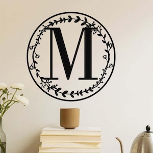 Monograma inicial de metal personalizado, letrero familiar con monograma floral, letrero inicial personalizado, monograma de boda, letrero con nombre de familia, arte de pared para el hogar