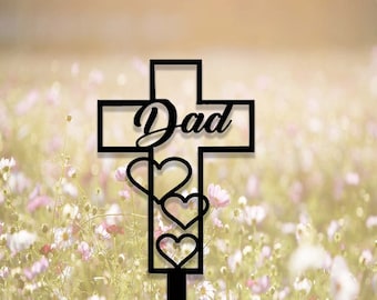 Custom Cross Cemetery Stake,Memorial Cross Garden Stake,Personalized Grave Marker Stake,Metal Cross with Heart Yard Sign Stake,Sympathy Gift