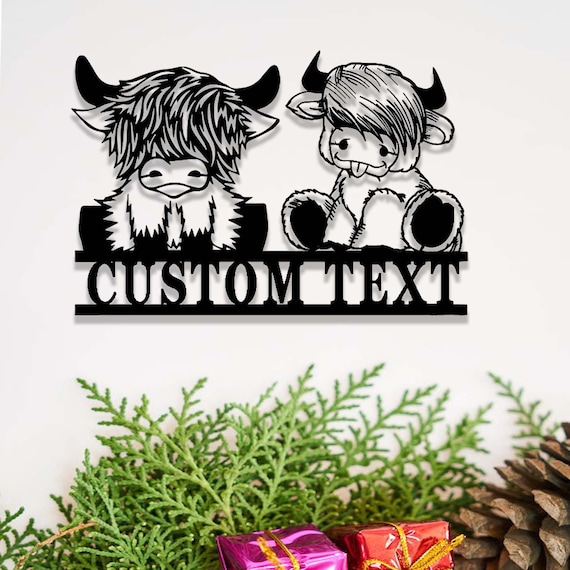 Custom Cute Highland Cow Metal Sign,Highland Cow Decor,Personalized Highland Cow Farm Name Sign,Baby Highland Cow Wall Art,Cow Ranch Deco