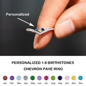 Personalized 1-5 Birthstones Chevron Pavé Ring, Specialized With Kid's Birthstones, Family Bracelet - Christmas Gift For Mom and Grandma