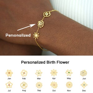 Personalized Birth Flower Bracelet, Combined Birth Flower Bouquet, Birthstone Bracelet For Grandma, Family Bracelet for Mom, Christmas Gift