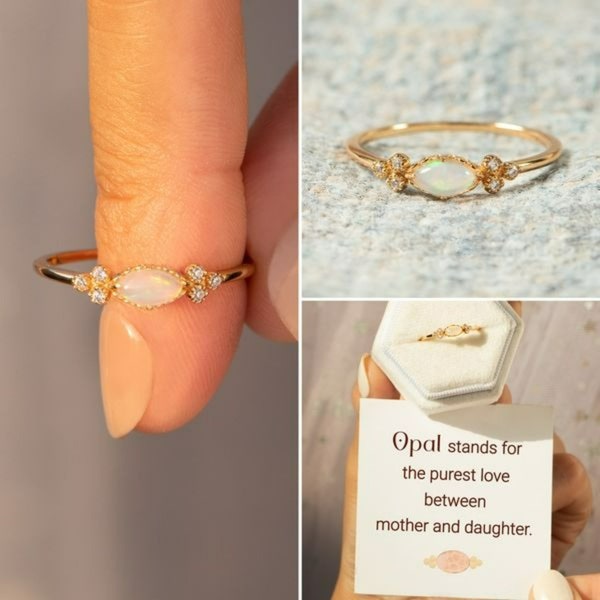 The Purest Love Matching Oval Cut Opal Ring, Gift For Mother or Daughter, S925 Sterling Silver Ring, Mother's Day Gift,Christmas Gift