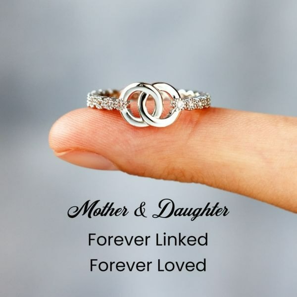 Mother & Daughter Forever Linked Pave Interlocking Ring, S925 Sterling Silver Ring, Gift For Mother or Daughter, Mother's Day Gift