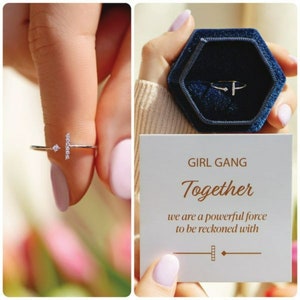 Girl Gang Minimalist T Shaped Ring, Sterling Silver Girl Gang Friendship Adjustable Ring, Birthday Gift, Best Friend Gift, Gift for Her,