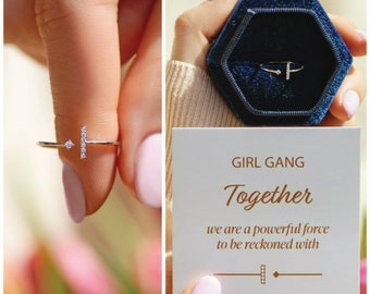 Girl Gang Minimalist T Shaped Ring, Sterling Silver Girl Gang Friendship Adjustable Ring, Birthday Gift, Best Friend Gift, Gift for Her,