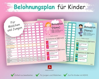 Bonusplan för barn (PDF) | Belöningsplan för ADHD | Veckoplan med poängsystem | Rutinplanerare | Beteendediagram | Strukturplan för barn