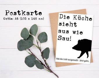 funny postcard with saying card kitchen refrigerator gift idea sow wild boar hunter huntress hunting greeting card thank you card