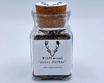Wild Urben Horny Hunter Spice | Spice mix | meat | fish | eat | Recipe | herbs | spices | Glass | Chilli | pepper | steak