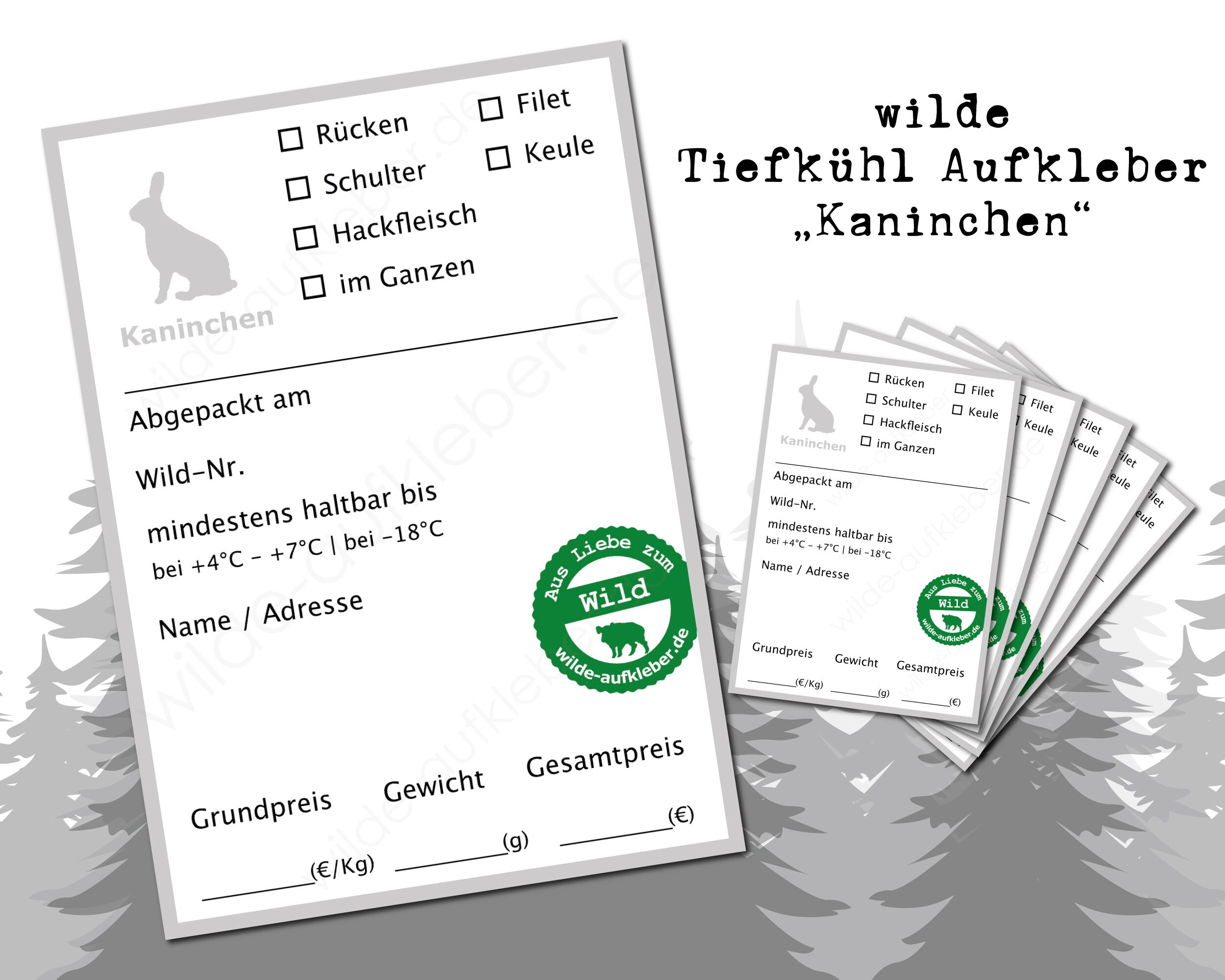 Wild rabbit freezer label | Rabbit stickers for game meat | wilde-aufkleber.de