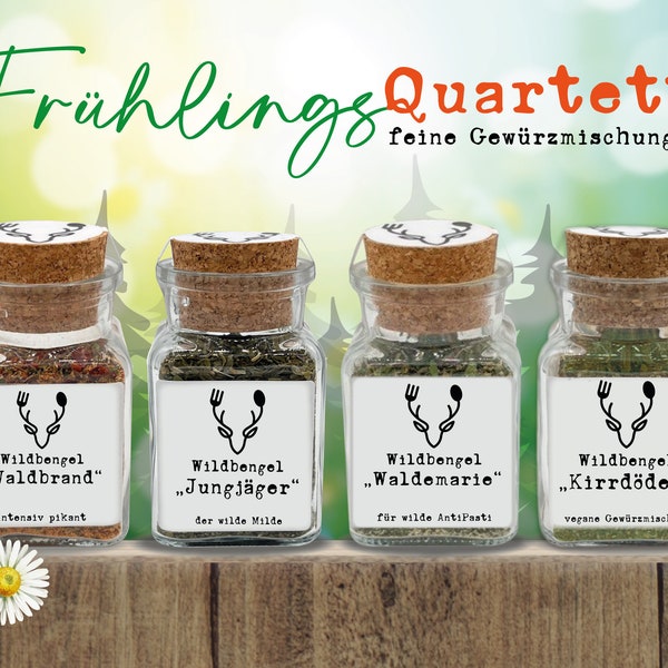 Gewürzmischung Frühlings Quartett Edition von Wildbengel | 4er Set | mediterran | scharf | Fleisch | Gemüse | Küche | kochen | vegan | jagd