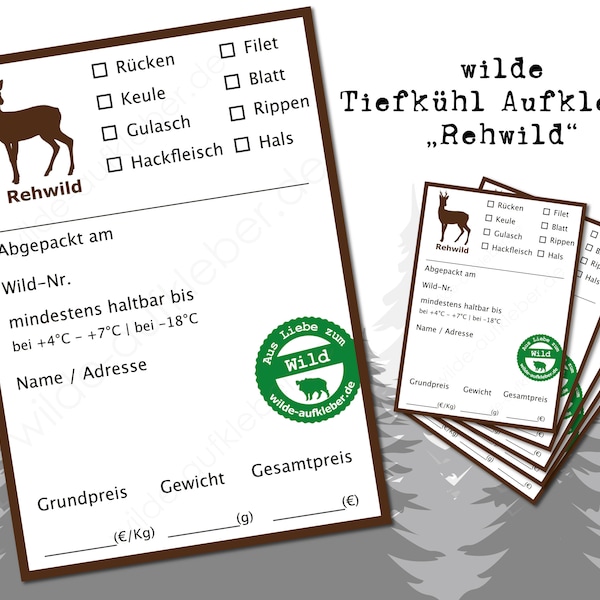 wilde Aufkleber Wildbret Rehwild | Wild | Reh | Rotwild | Jäger Jägerin | Schwarzwild | Etiketten | Fisch | Jagd | Fleisch | Grill | Küche