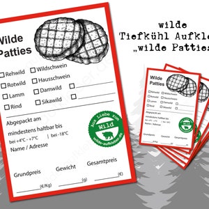 Patties Tiefkühletikett | Aufkleber für Wildfleisch | wilde-aufkleber.de