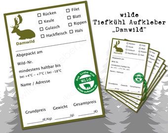 Fallow deer frozen food label | Deer stickers for game meat | wilde-aufkleber.de