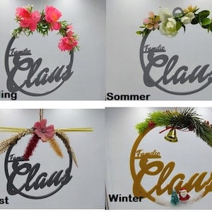 3D print deurkrans &quot;Familie&quot; gepersonaliseerd met droogbloemen lente, zomer, herfst, winter | krans | wanddecoratie | deurbordje | Geschenk