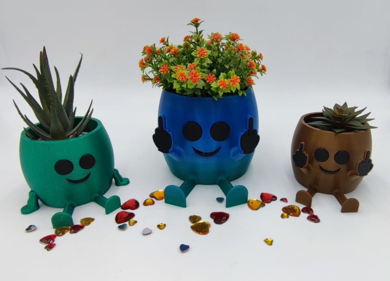 3D Druck Blumentopf Stinkefinger Sitzend Kunstblumen