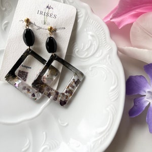 Grandes boucles d'oreilles carrées/bijoux pierres précieuses : améthyste ou onyx image 6