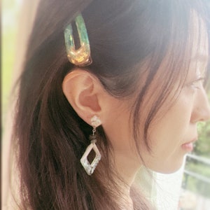 Grandes boucles d'oreilles carrées/bijoux pierres précieuses : améthyste ou onyx image 9
