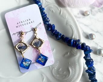 Boucles d'oreilles carrées en Lapis-lazuli.