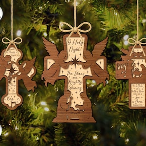 Nativity Cross Ornaments Laser Cut, Christmas Ornament SVG, Christmas Decor SVG, Bible Quotes, Laser Cut File, Xtool, Glowforge