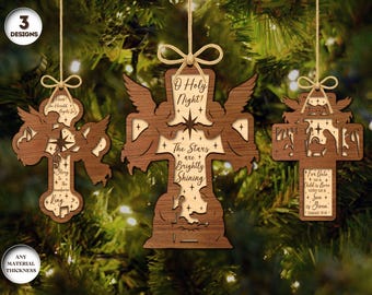 Nativity Cross Ornaments Laser Cut, Christmas Ornament SVG, Christmas Decor SVG, Bible Quotes, Laser Cut File, Xtool, Glowforge