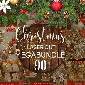 Christmas Laser Cut Bundle, SVG Bundle for Glowforge, Christmas ornaments, Bottle Wine Box, Wooden Decor, CNC, Vector, Instant Download