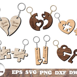 Saint-Valentin porte-clé SVG, découpé au laser, Glowforge, Saint-Valentin, en bois, Cricut, vecteur, téléchargement immédiat