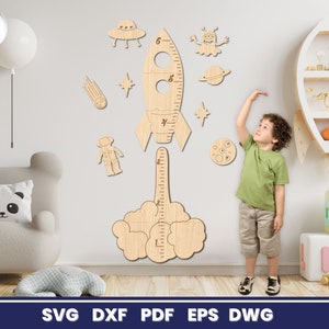 Rakete Wachstumstabelle Laser Cut, SVG-Datei für Glowforge, Kinderzimmer, Höhenmarkierung, Cricut, Vektor, Instant Download