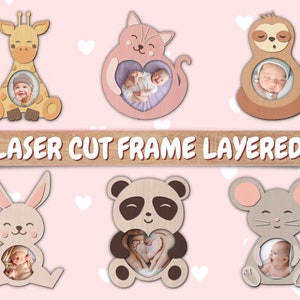 Baby fotolijstje lasergesneden SVG, dieren houten frame, wanddecoratie, huis svg frame, CNC, Cricut, Vector, Instant Download