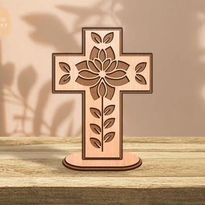 Croix sur pied de Pâques découpée au laser, Pâques découpée au laser, Pâques fichiers Svg, Svg religieux, Svg signe religieux, Xtool, Glowforge