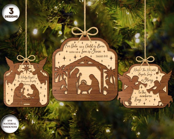 Christmas Nativity Ornaments Laser Cut, Christmas Ornament SVG, Christmas Decor SVG, Bible Quotes, Laser Cut File, Xtool, Glowforge