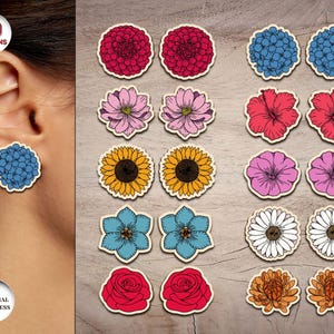 Flowers Earrings Laser Cut Bundle, Floral Earrings Svg, Stud Earrings, Boho Earrings SVG, Earrings Pattern Svg, Xtool, Glowforge