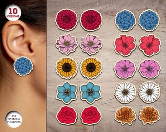Flowers Earrings Laser Cut Bundle, Floral Earrings Svg, Stud Earrings, Boho Earrings SVG, Earrings Pattern Svg, Xtool, Glowforge