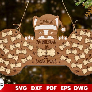Kerst hond countdown kalender lasergesneden, countdown to Santa Paws, SVG-bestand voor Glowforge, Cricut, Vector, Instant Download