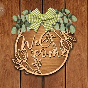 Welcome Floral Door Sign Laser Cut, Wooden Door Hanger, Spring Door Hanger, Round Door Sign SVG, Xtool, Glowforge, Laser Cut File