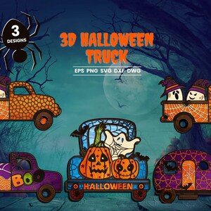 3D Halloween Truck SVG Bundle, Laser Cut, Glowforge, Cricut, Papercut, Paper Craft, Vector, Instant Download, svg, png, eps, dxf, dwg