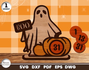 Cuenta regresiva de fantasmas de Halloween cortada con láser, archivo SVG para Glowforge, calendario de cuenta regresiva, gráfico de cuenta regresiva, Cricut, vector, descarga instantánea