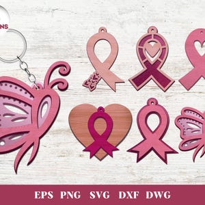 Awareness Schlüsselanhänger Laser Cut, SVG-Bundle, Glowforge, Cancer Awareness Ribbon, Holz, Cricut, Vektor, Sofort Download