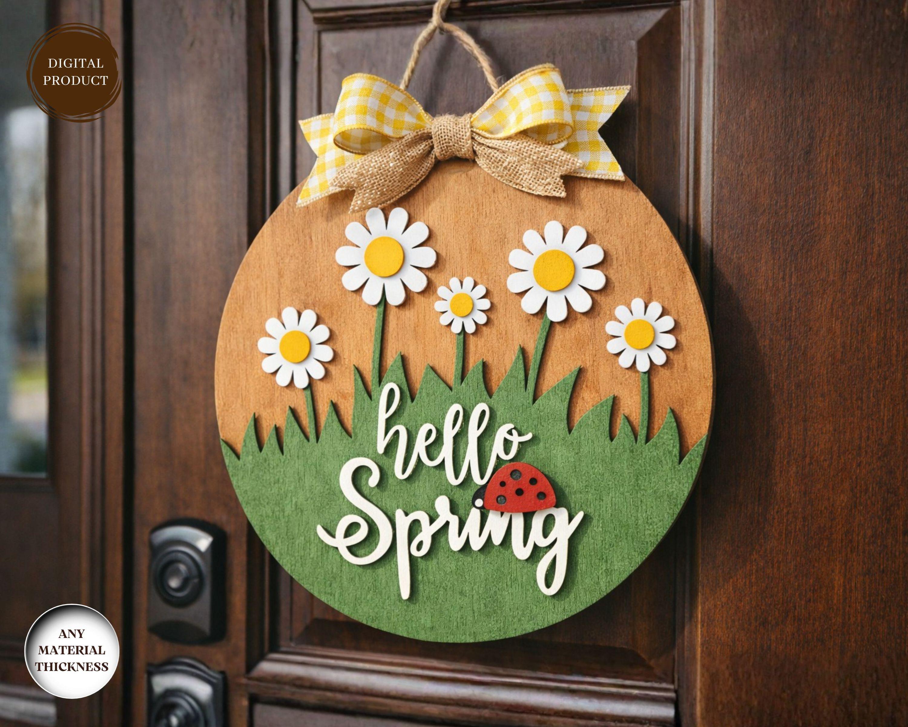 Spring Flowers Door Sign Laser Cut Bundle, Round Door Hanger Svg, Porch ...