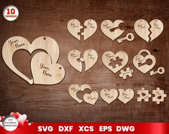 Valentine's Day Hearts Keychains, SVG Bundle for Glowforge, Valentine's Hearts Gift, Cricut, Laser Cut, Vector, Instant Download