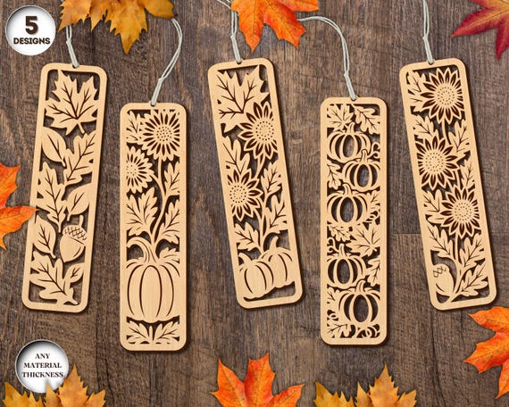 Autumn Bookmarks Laser Cut Bundle, Fall Bookmark SVG, Bookmark Laser Cut, Book Lover SVG, Wooden Bookmark SVG, Xtool, Glowforge