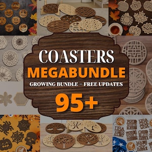 Wooden Coasters Laser Cut Megabundle, Coffee Coaster Svg, Wood Coaster SVG, Kitchen Table Decoration, Laser Coaster File, Xtool, Glowforge