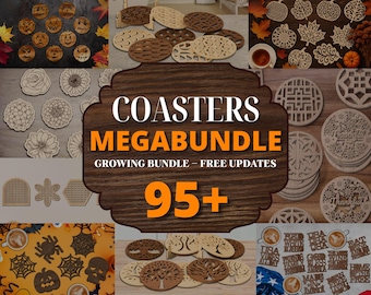 Wooden Coasters Laser Cut Megabundle, Coffee Coaster Svg, Wood Coaster SVG, Kitchen Table Decoration, Laser Coaster File, Xtool, Glowforge