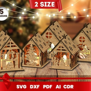 Christmas House Laser Cut, SVG Bundle for Glowforge, Christmas, Cricut, Vector, Instant Download