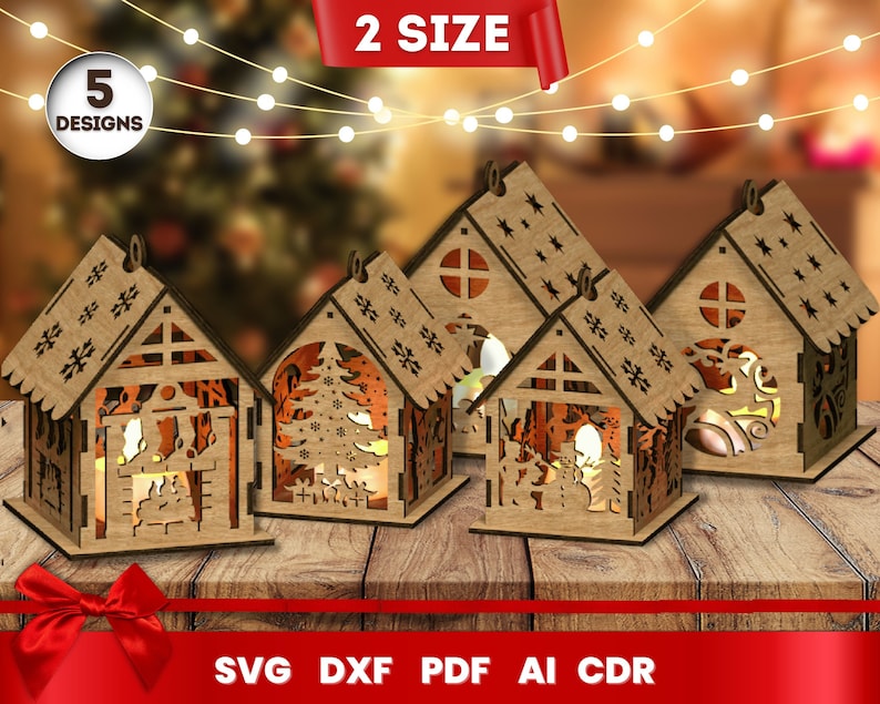 Christmas House Laser Cut, SVG Bundle for Christmas, Cricut, Vector, Instant Download