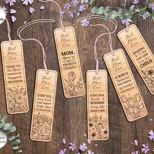 Mother&#39;s Day Bookmarks Bundle, Gift for Mom SVG, Bookmark Laser Cut, Book Lover SVG, Wooden Bookmark SVG, Xtool, Glowforge