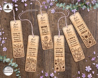 Paquete de marcapáginas para el Día de la Madre, regalo para mamá (SVG), marcapáginas cortados con láser, para amantes de los libros (SVG), marcapáginas de madera (SVG), Xtool, Glowforge