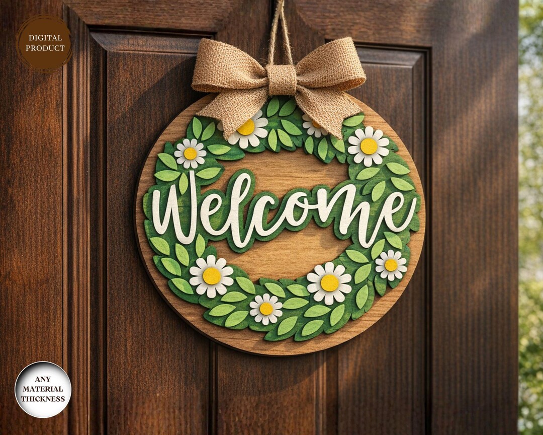 Spring Wreath Door Sign Laser Cut, Round Door Hanger Svg, Porch Front ...